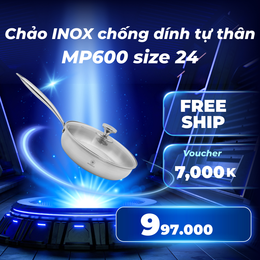 Chảo INOX chống dính tự thân không cần tôi Morico MP600 size 24