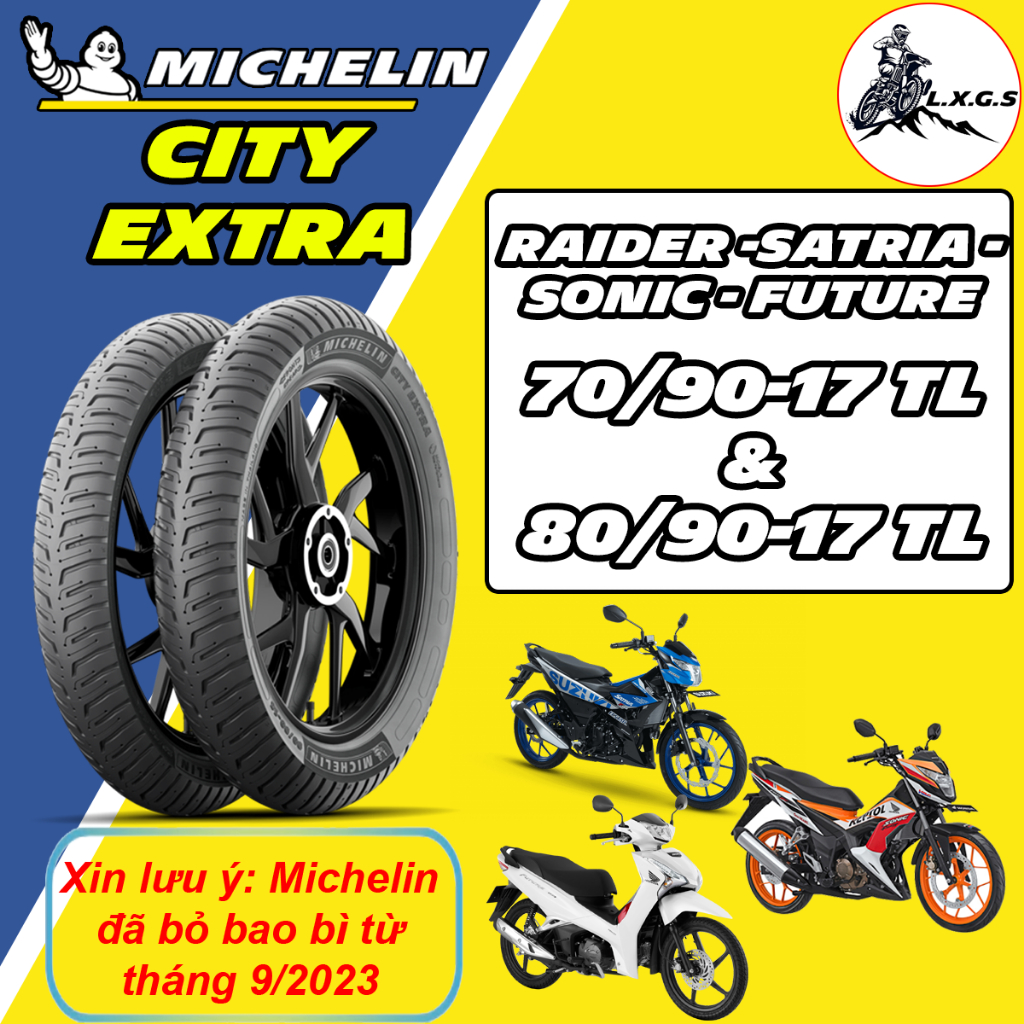 (70/90-17& 80/90-17 - CITY EXTRA) Vỏ ko ruột Michelin City Extra cho Raider, Satria, Future, Wave...