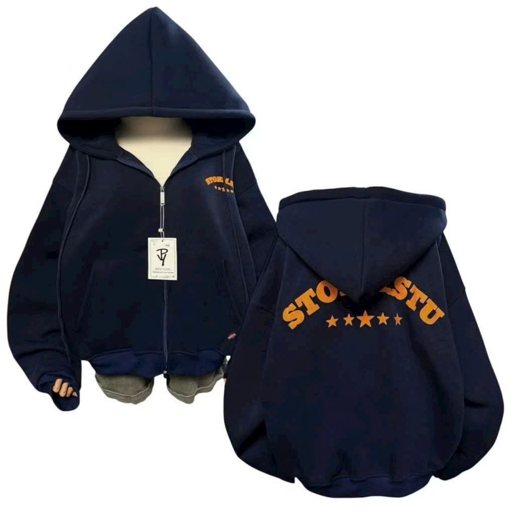 Áo Khoác Nam Nữ Hoodie Zip Nỉ Bông In nổi  STORM.STU Có Túi Trong Unisex Tay Dài Phồng Jacket  Mensw