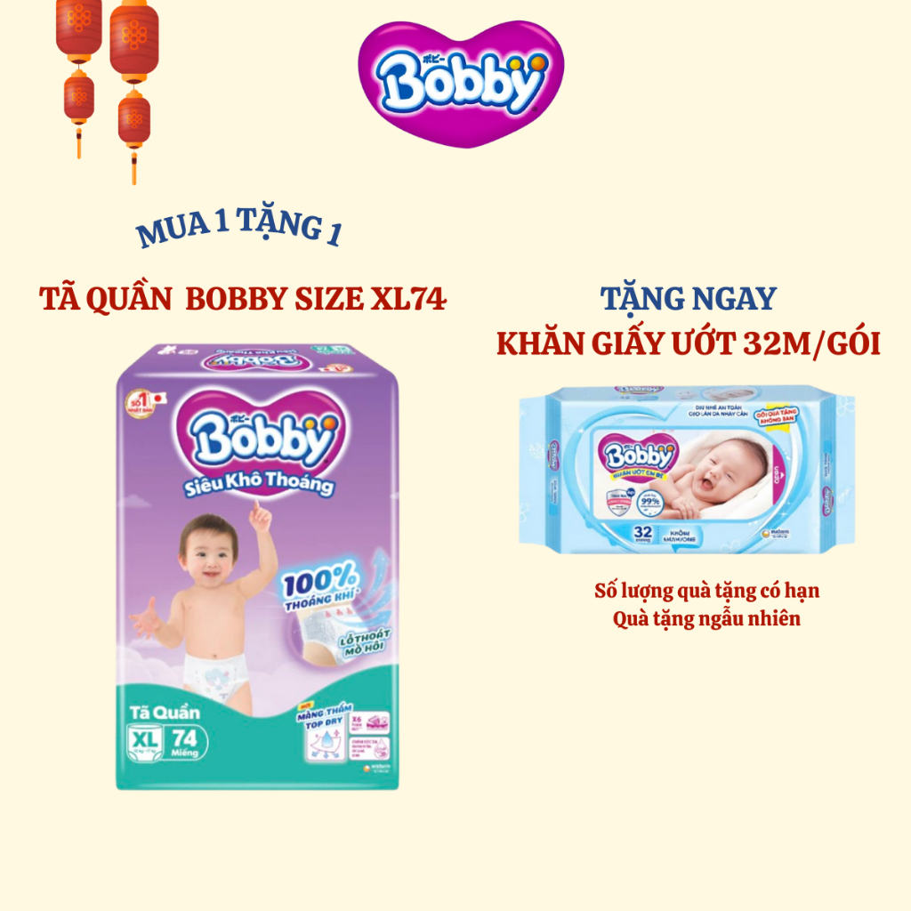 [BOBBY] Tã quần Bobby Siêu Khô Thoáng size XL76 cho bé 12-17kg (nay đổi thành XL74 miếng)