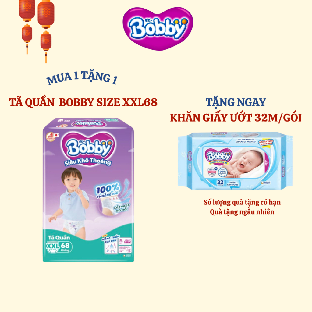 [BOBBY] Tã quần Bobby Siêu Khô Thoáng size XXL70 cho bé từ 15-25kg (nay đổi thành XXL68 miếng)