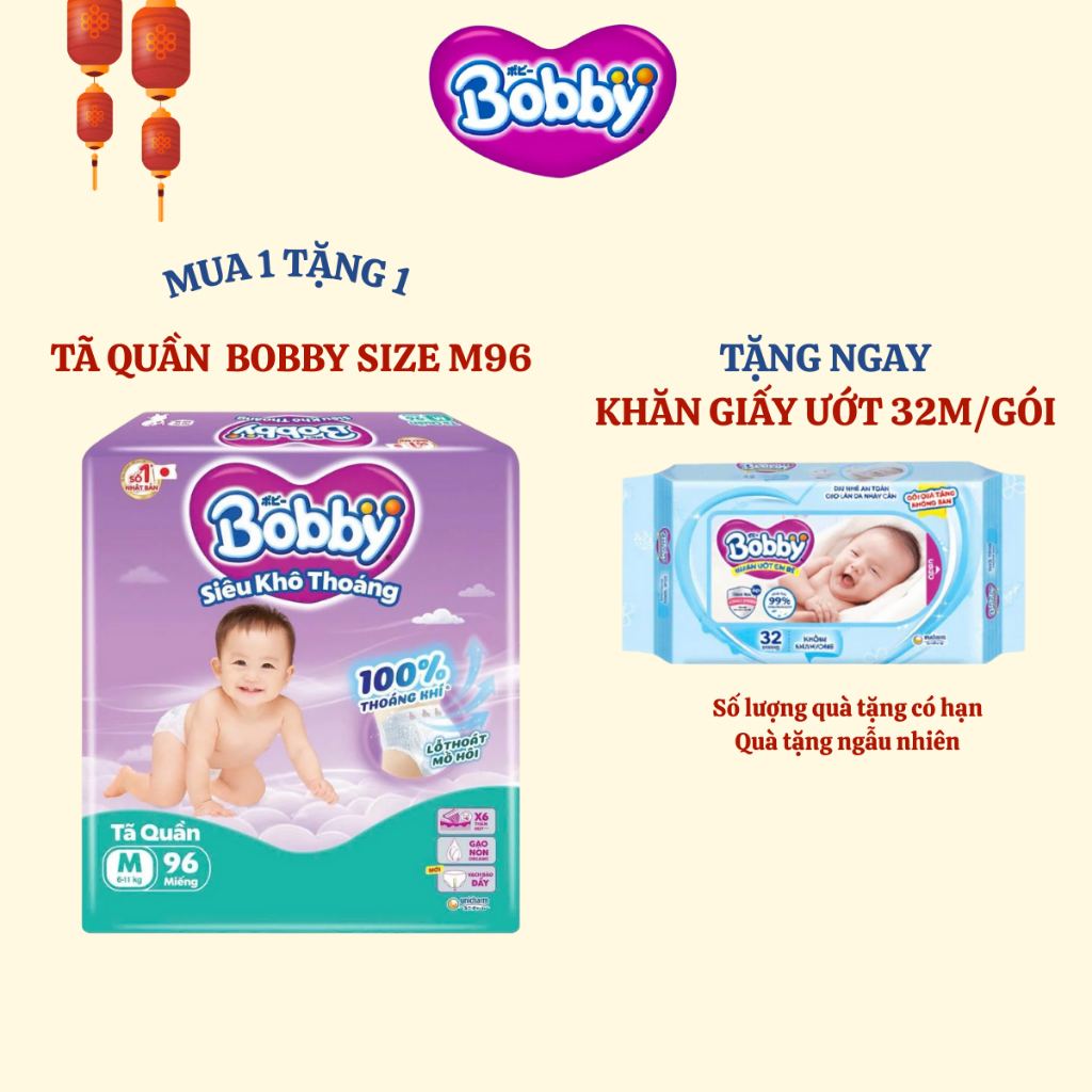 [BOBBY] Tã quần Bobby Siêu Khô Thoáng size M96 cho bé từ 6-11kg
