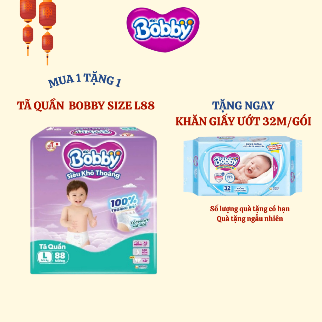 [BOBBY] Tã quần Bobby Siêu Khô Thoáng size L88 cho bé từ 9-14kg