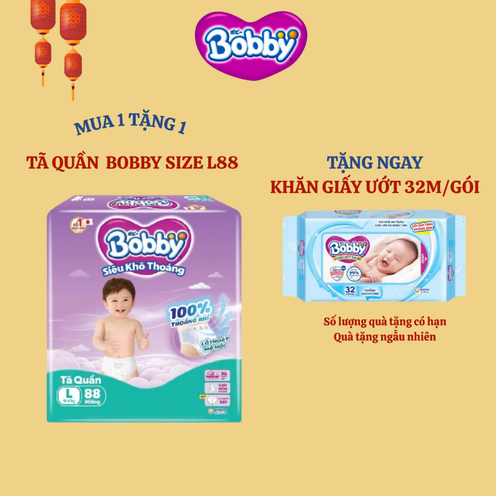 Tã quần Bobby siêu khô thoáng size L88 cho bé từ 9-14kg