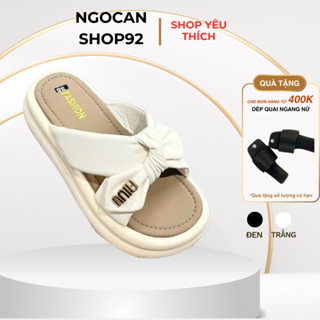 Dép Lê MIDU Đế Bánh Mì, Da Mềm Cao Cấp MIDU BANA Nơ Đá Xinh Xắn