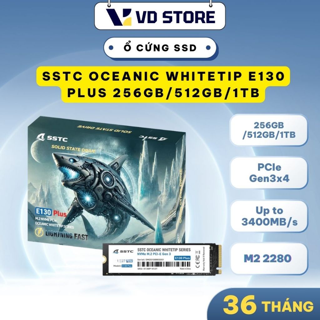 Ổ Cứng SSD SSTC Oceanic Whitetip E130 Plus 256GB/ 512GB/ 1TB M.2 2280 PCIe NVMe (Gen 3x4)