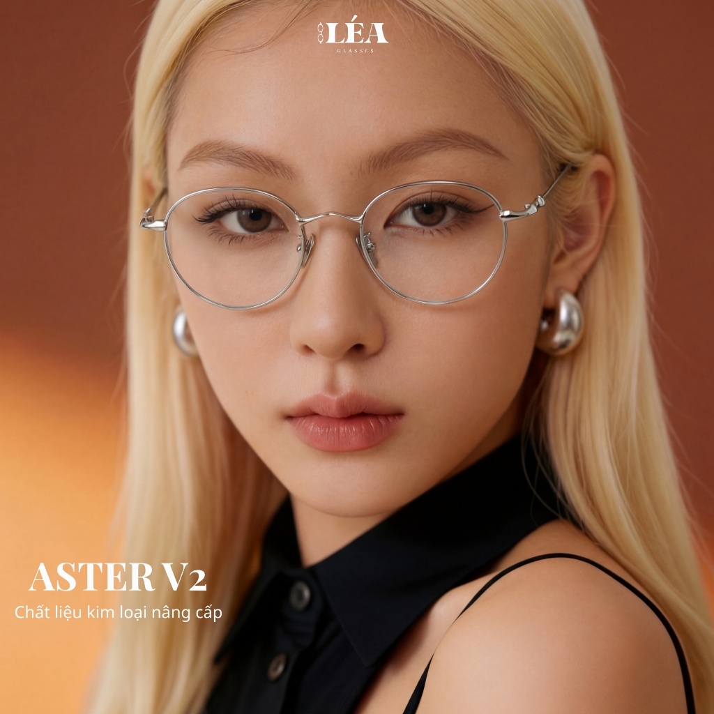 Kính mắt chuyên lắp cận ASTER - LÉAGLASSES Tròn Oval kim loại cao cấp thanh mảnh êm ái | BigBuy360 - bigbuy360.vn