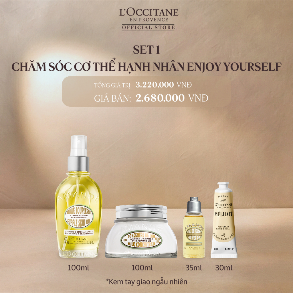 Set Chăm Sóc Cơ Thể Hạnh Nhân Enjoy Love Yourself (Kem tay 30ml giao mùi ngẫu nhiên)