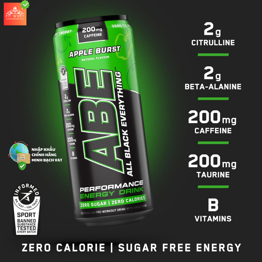 Applied Nutrition ABE Energy + Performance lon 330 ml vị Apple Burst - Chính hãng Anh Quốc
