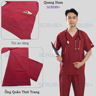 Bộ Scrubs Bác Sĩ, Đồng Phục Spa Vải Lon Co Giãn Thương hiệu Scrubs+ Áo Cổ Tim Chữ V Hàng Phổ Thông