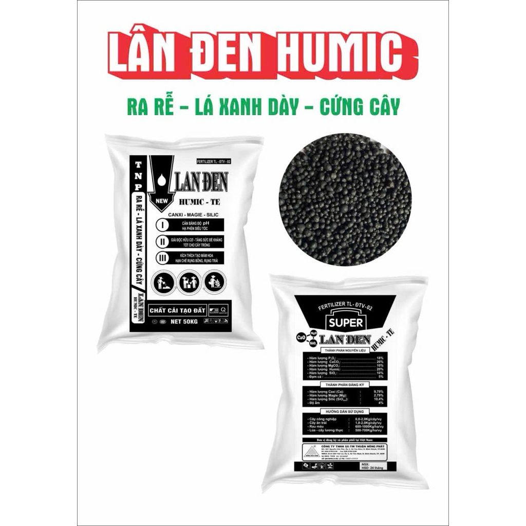 1 Bao 50kg Lân Đen Humic Giúp Ra Rễ - Lá Xanh Dày - Cứng cây Hạ phèn giải độc hữu cơ