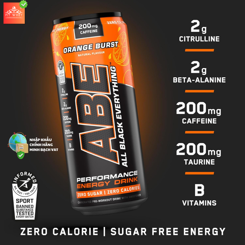 Applied Nutrition ABE Energy + Performance lon 330 ml vị Orange Burst - chính hãng Anh Quốc