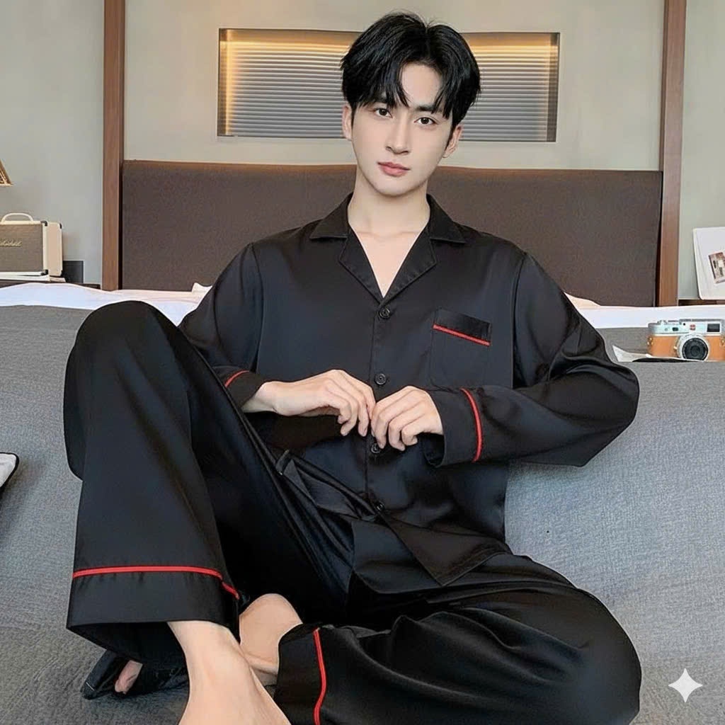 [DEAL ĐẦU NĂM ] Bộ đồ ngủ, bộ đồ lụa mùa   xuân thu dài tay  cho nam nữ sz từ 40-85 kg