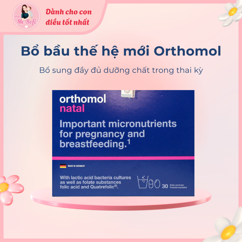 Vitamin bầu tổng hợp Orthomol Natal bổ sung sắt ,axitfolic ,canxi, lợi khuẩn, DHA  - Mẹ Rofi