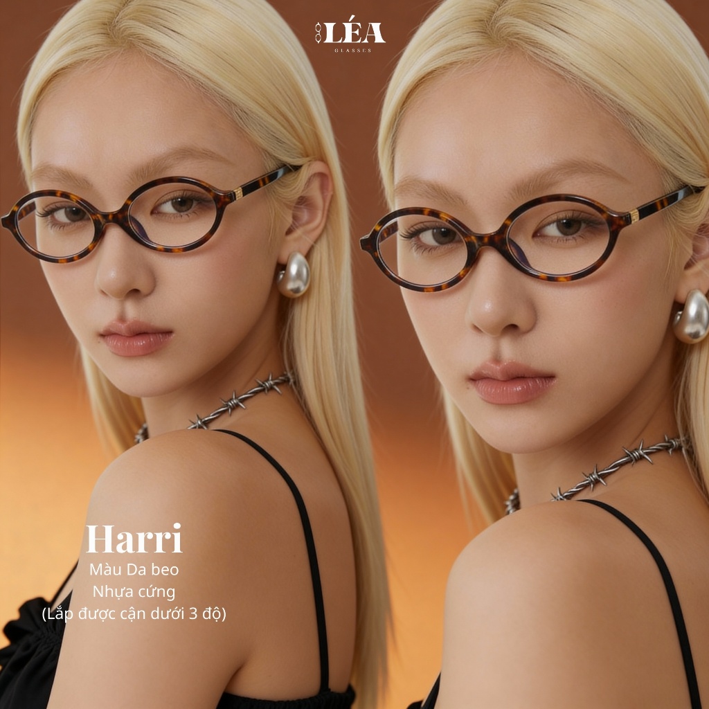Kính mắt Oval [Lắp Được Cận Dưới 6 ĐỘ] HARRI - LÉAGLASSES chất liệu nhựa cao cấp Y2K Bayonetta