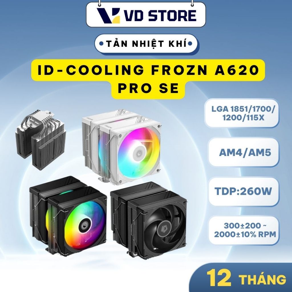 Tản nhiệt khí CPU ID-COOLING FROZN A620 PRO SE (2 fan - 6 ống đồng) - Hàng chính hãng