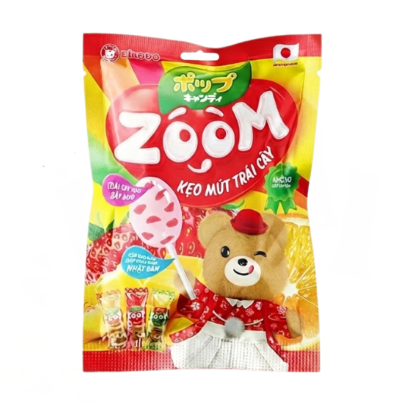 Kẹo Mút Zoom Eikodo Công Nghệ Nhật Bản - Vị Dâu, Xoài, Cam - Không Chất Bảo Quản (Gói 9 Cây)