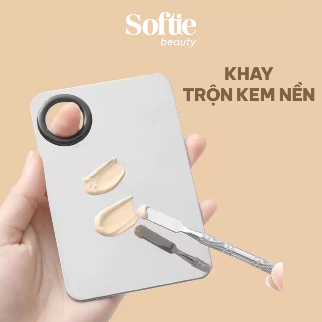 Bộ khay trộn kem nền makeup, bảng tán kem + cây dàn kem