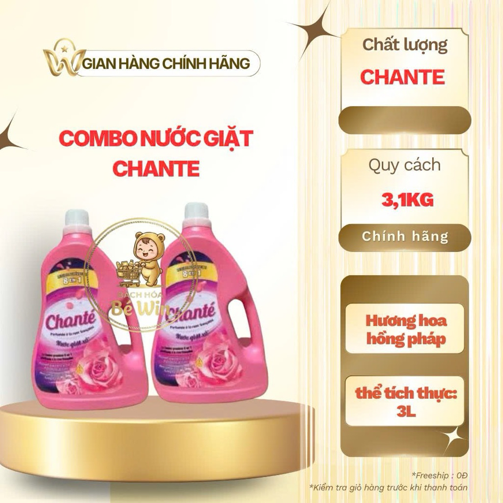 Nước Giặt Xả Chanté Cao Cấp 8En1 Hương Hoa Hồng Ohara Pháp Chai 3kg