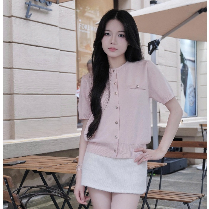 (BST Hè) DEAL Mở Bán Áo Len Dệt Kim Cộc Tay Basic Sang Chảnh, Áo khoác len cardigan trơn cúc hoa hồng LA16 Ngắn Tay