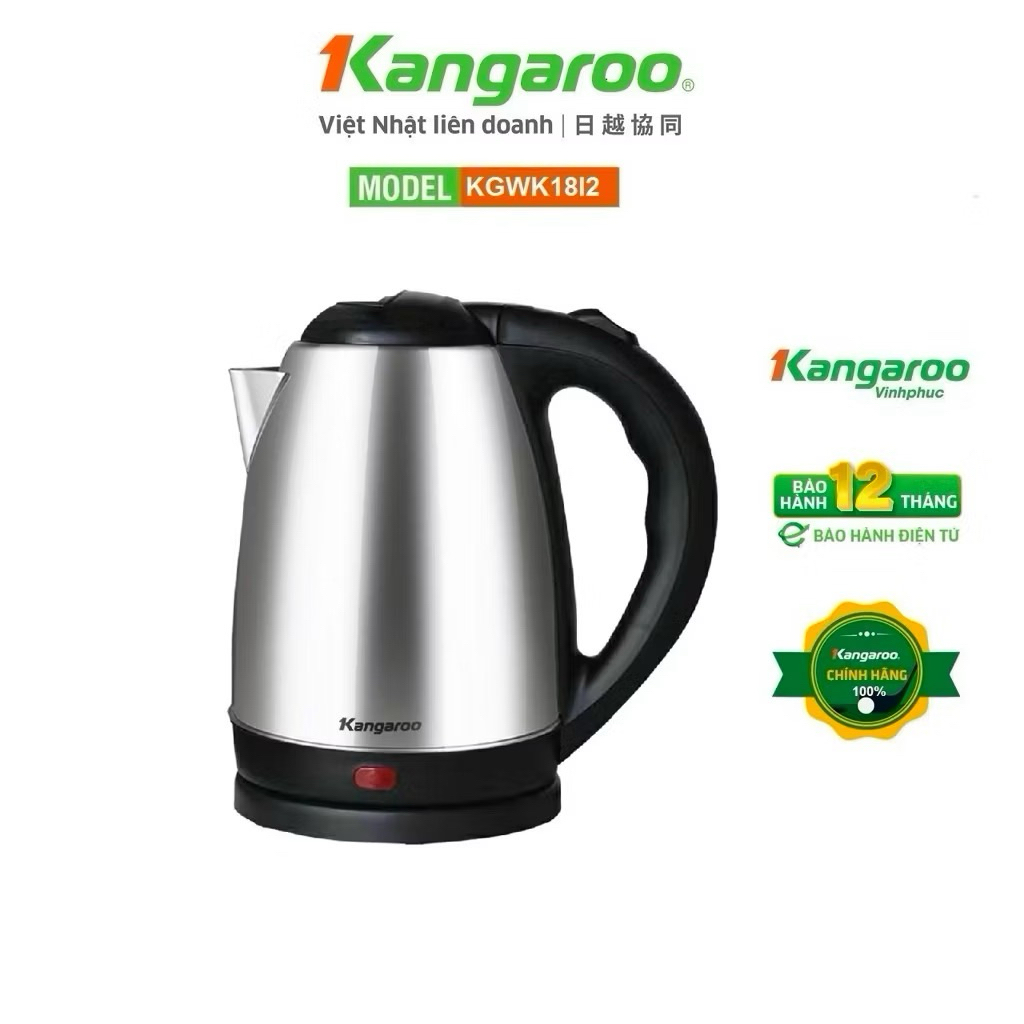 (thanh lý/pass) Bình đun nước siêu tốc inox, Ấm đun nước điện KGWK18I2 Kangaroo 1.8L