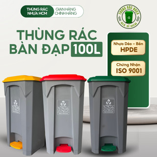 Thùng Rác Đạp Chân Dung Tích Lớn Thùng Rác Bàn Đạp 100L Nhựa HDPE Nắp Kín Chống Mùi