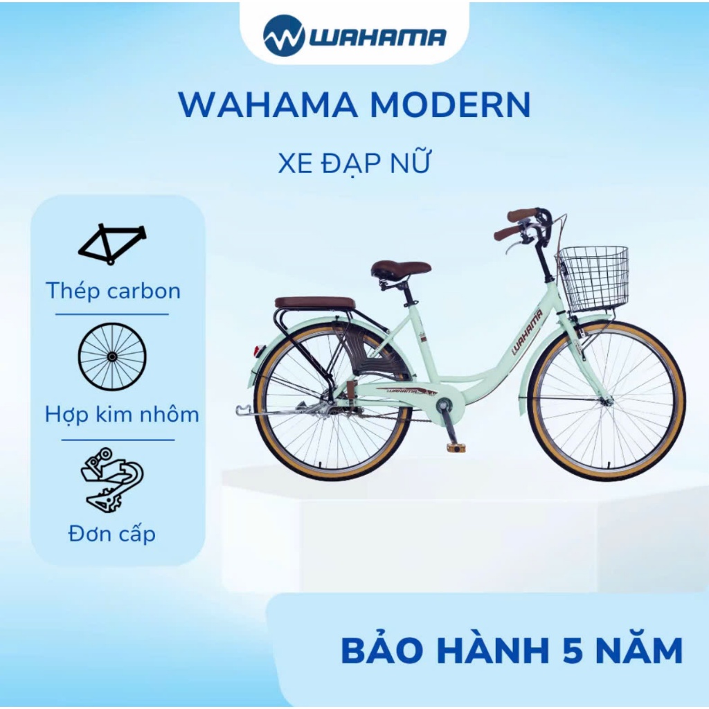 Xe đạp mini nữ Wahama MODERN 2026 (Tặng đèn + khoá+ chuông+ lục giác)