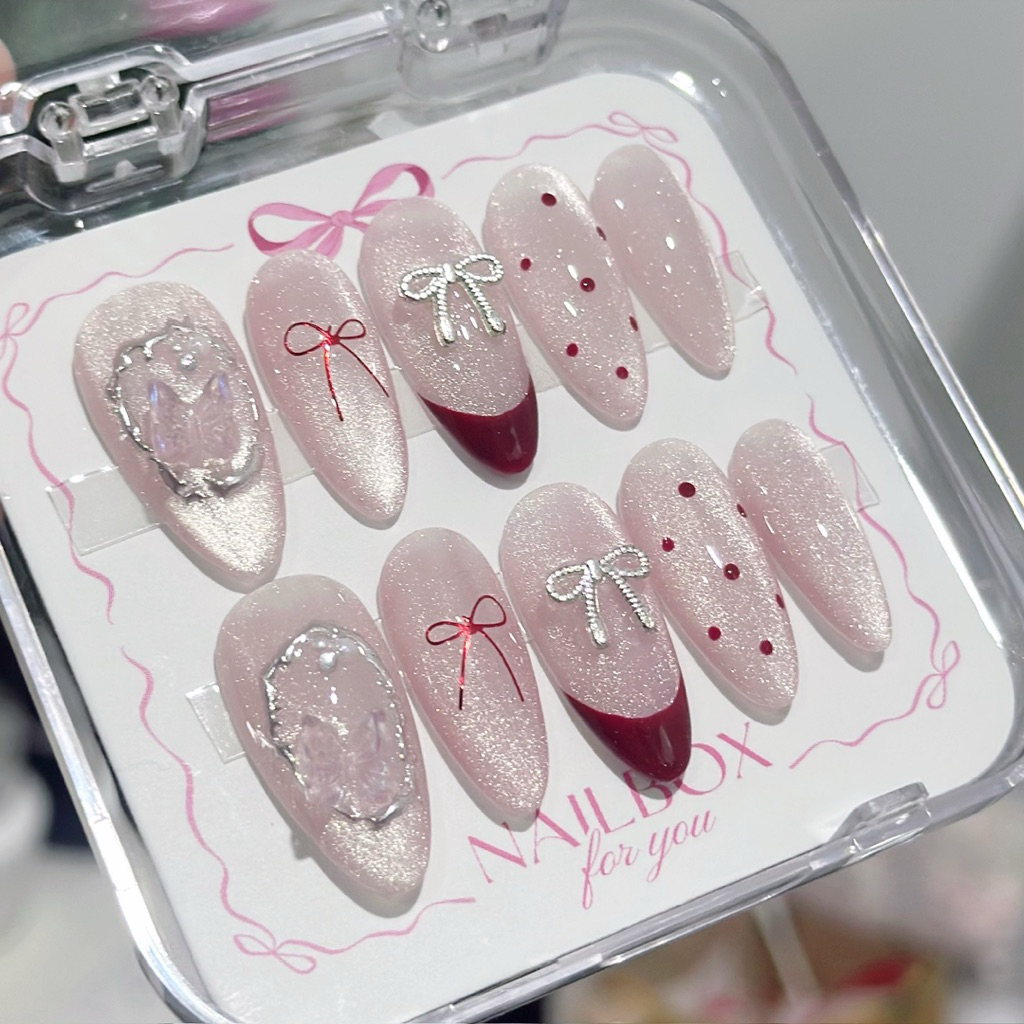 Nail box thiết kế, nail box mắt mèo, french, chấm bi, tráng gương, đính phụ kiện nơ, bướm