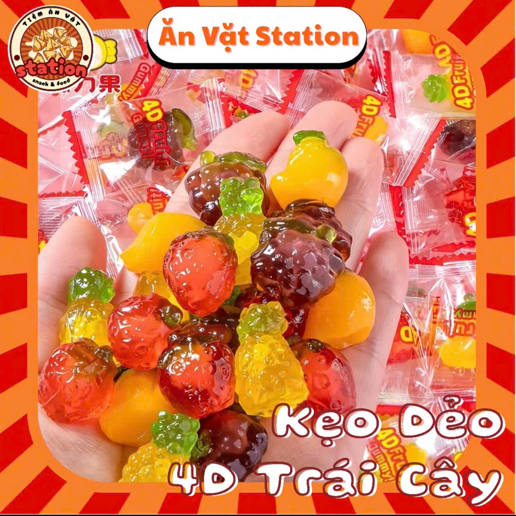 [ Sẵn ] Combo Kẹo Dẻo 4D Gummy Nhân Chảy Hương Trái Cây Fruit Juice 75G Mix 4 Hương Vị Trái Cây
