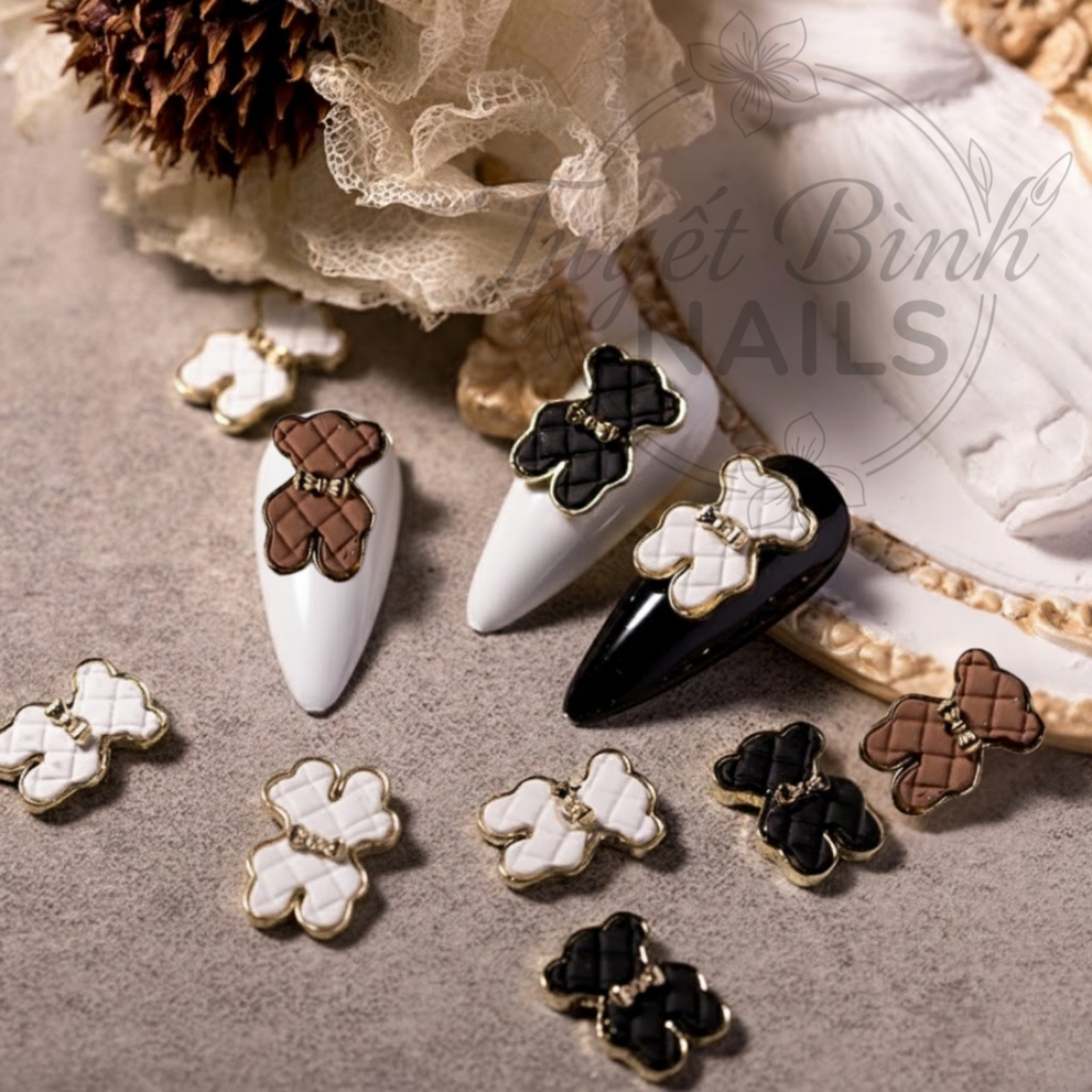 Set 5 Charm Gấu Vintage Cổ Điển Đính Móng – Phụ Kiện Nail Phong Cách Sang Trọng