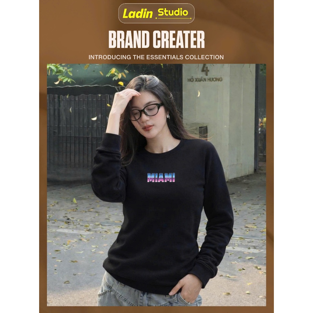 Áo Nỉ Lót Bông MIAMI Cotton 100% Local Brand LADIN Unisex Nam Nữ Local Brand