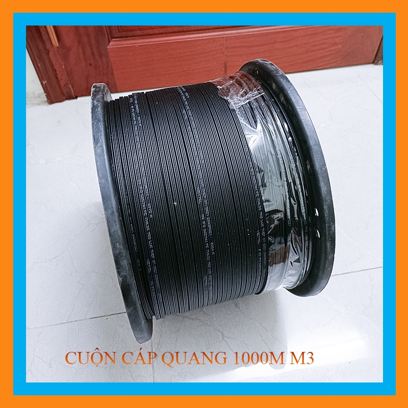 Cuộn dây cáp quang Fl telecom 3 sợi gồm 1 sợi gia cường 2 sợi thép, sợi quang trong ngoài có lớp PET