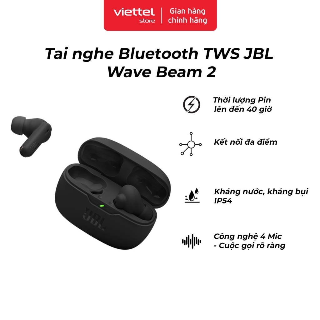 Tai nghe Bluetooth TWS JBL Wave Beam 2 Chính hãng | Chất âm JBL Pure Bass | Pin Lên Đến 40 giờ