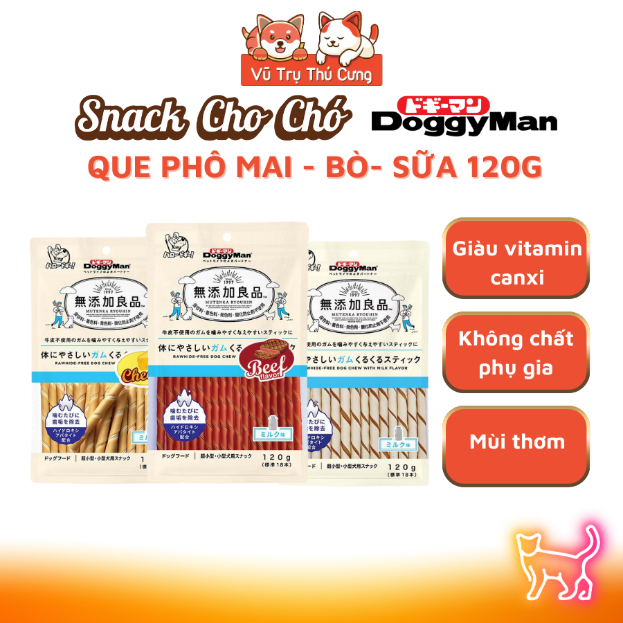 Snack Cho Chó Que Gặm Hương Sữa/Bò/Phô Mai DoggyMan 120g