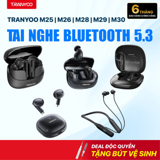Tai Nghe Bluetooth 5.3 TRANYOO Thiết Kế Nhỏ Gọn Hiện Đại Chống Ồn 48dB Pin Trâu Đàm Thoại Tốt