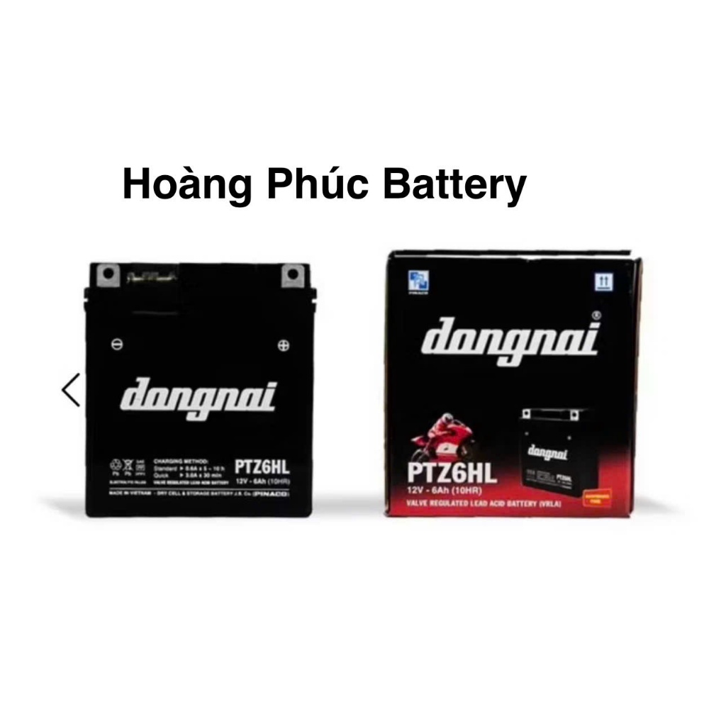 Bình acquy xe máy khô miễn bảo dưỡng Đồng Nai PTZ6HL | 12V - 6ah, bình ắc quy xe máy honda 12v.