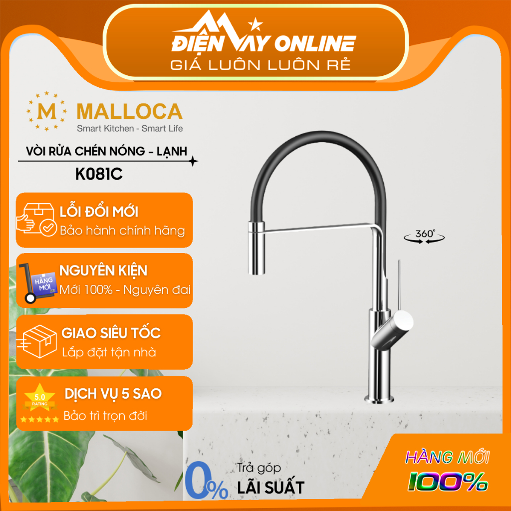[FREESHIP HCM] Vòi rửa chén Malloca K081C - Thiết kế 2 nguồn nóng lạnh - Hàng chính hãng - Hỗ Trợ Lắ