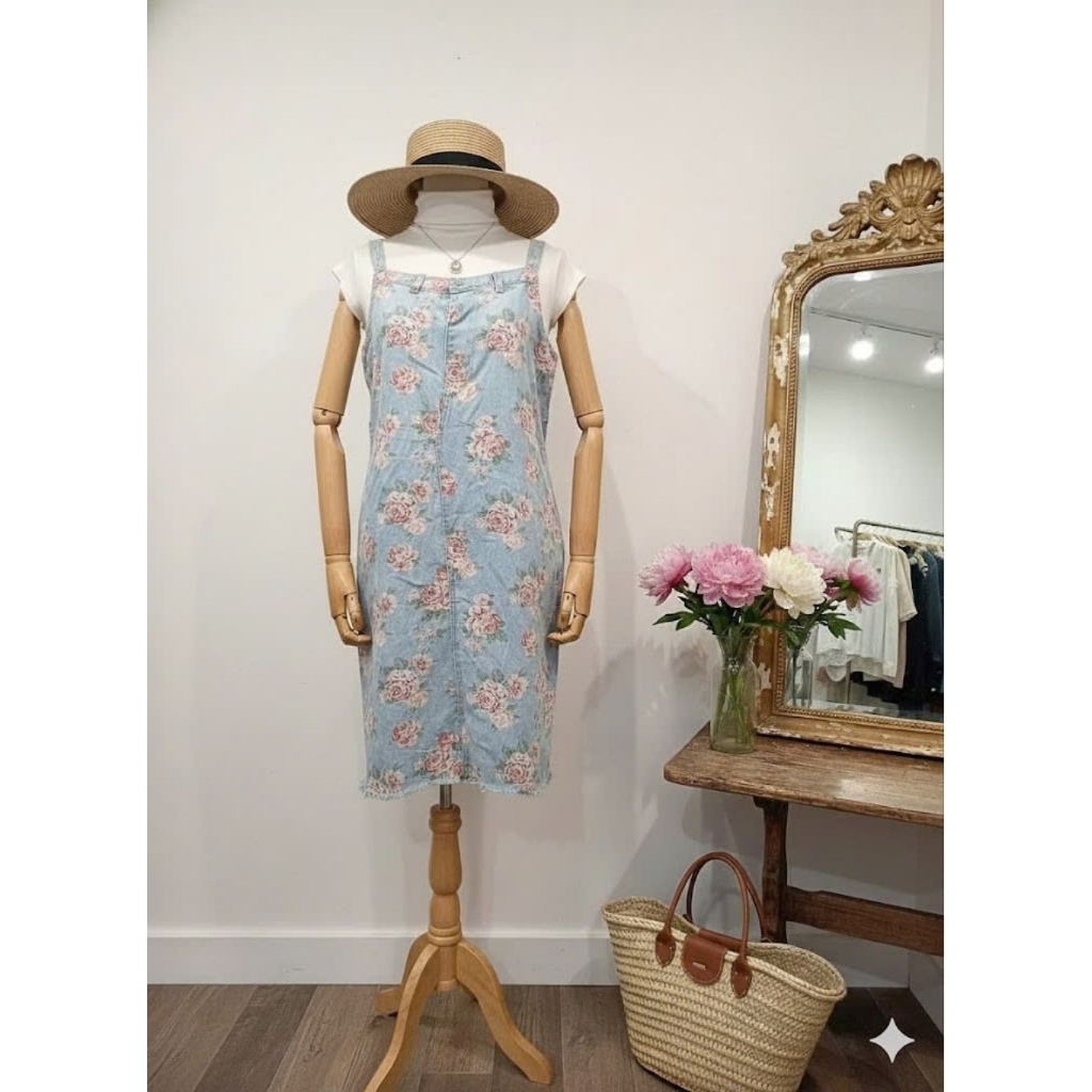 🌸 Yếm Jean Họa Tiết Hoa Hồng – Soft Girl Vintage Style