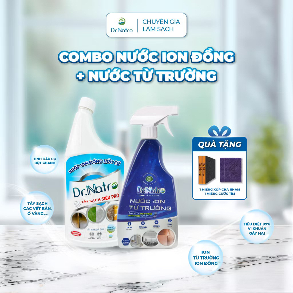 Combo Nước ion đồng hữu cơ 1000ml và Dr Natro Tẩy Đa Năng Tẩy sạch mọi vết bẩn ( Mua 2 Tặng 3 )