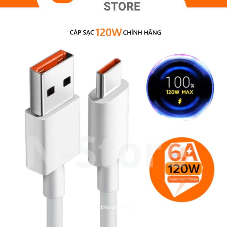 Dây sạc nhanh mi tubro 33W / 67W / 120W sạc nhanh Turbo cực chất N-Store Bảo hành 1 đổi 1 trong vòng 6 tháng