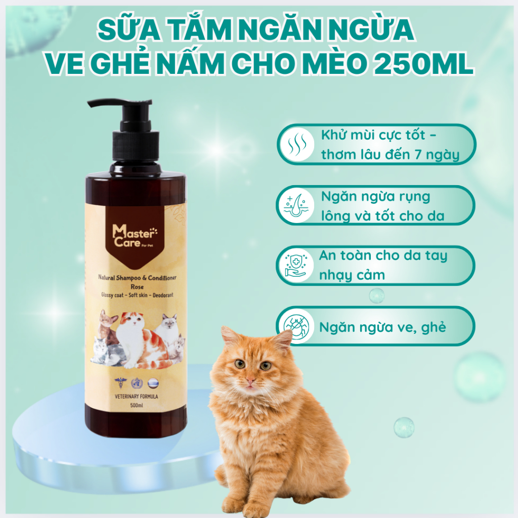 Sữa Tắm Thơm Lâu Cho Mèo MasterCare Dưỡng Lông Mềm Mượt Ngăn Chặn Ve Rận Ký Sinh 250ml