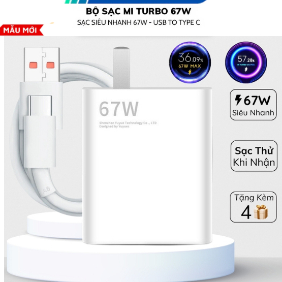 Sạc Nhanh tubro 67W, Sạc Nhanh cho mi 67W, Bộ Sạc Nhanh 67W Chính Hãng,Sạc mi 67W Bóc Máy, Bảo Hành 