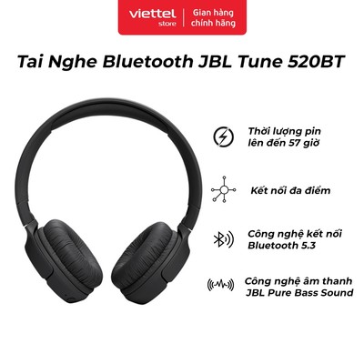 Tai Nghe Bluetooth JBL Tune 520BT | Công Nghệ Âm Thanh JBL Pure Bass Sound | Pin Lên Đến 57 Giờ