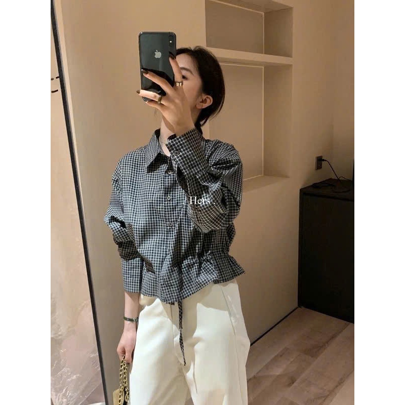 Áo sơ mi kẻ caro dáng vừa dây rút eo xoè 2026 Miho House | BigBuy360 - bigbuy360.vn