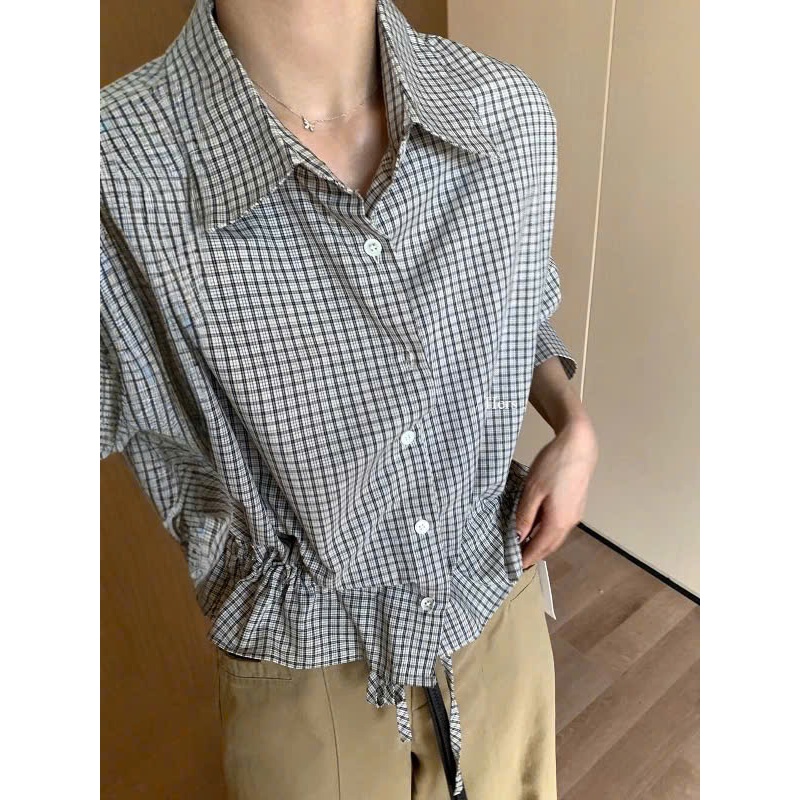 Áo sơ mi kẻ caro dáng vừa dây rút eo xoè 2026 Miho House | BigBuy360 - bigbuy360.vn