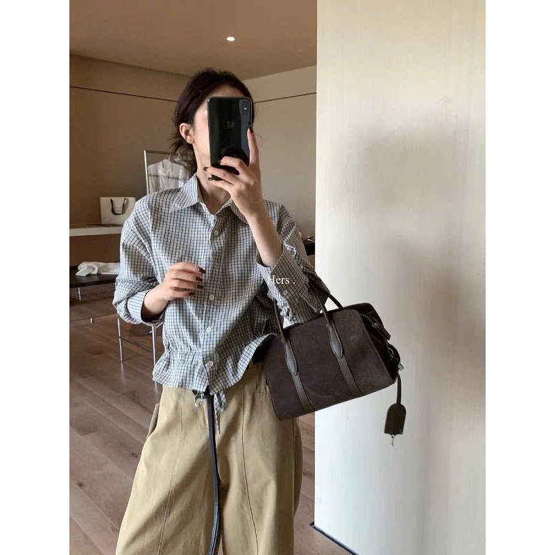 Áo sơ mi kẻ caro dáng vừa dây rút eo xoè 2026 Miho House | BigBuy360 - bigbuy360.vn