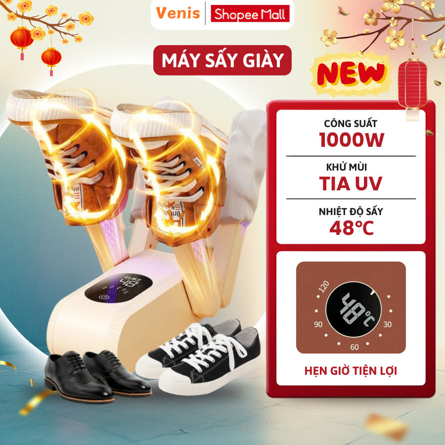Máy Sấy Giày 4 Ống Gập Gọn Thông Minh, Sấy Nhanh Ổn Định Nhiệt, Khử Mùi Diệt Khuẩn UV
