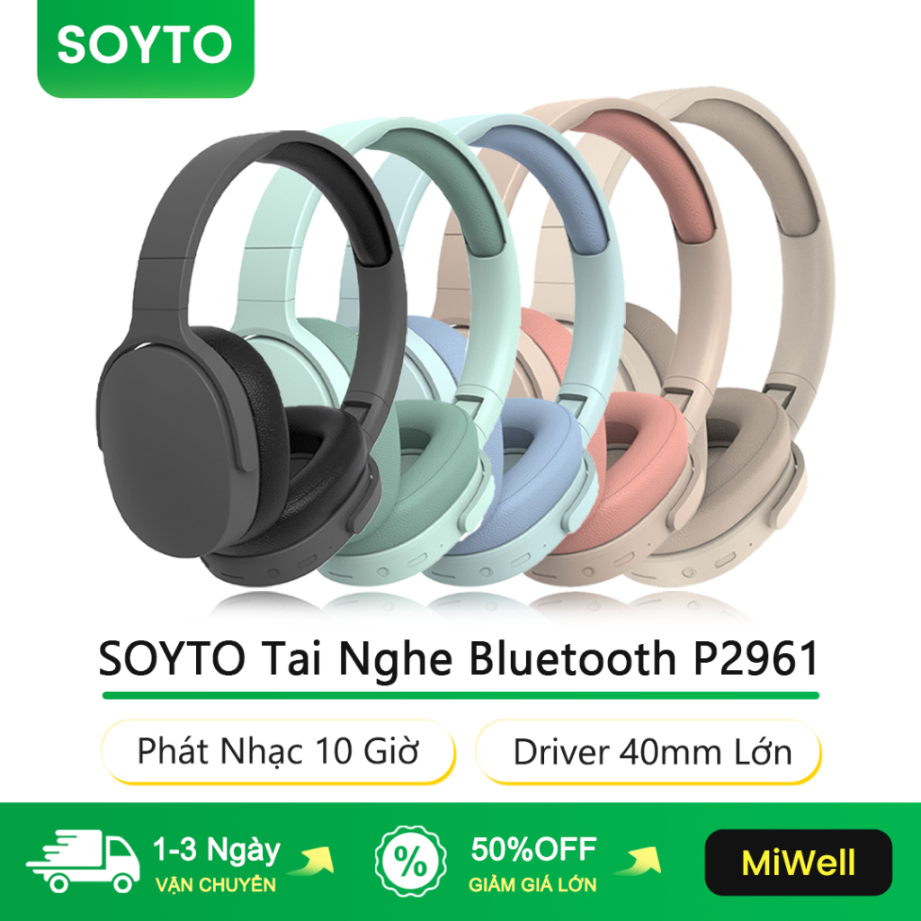 SOYTO Tai Nghe Bluetooth P2961 Driver 40mm Lớn Phát Nhạc 10 Giờ Thiết Kế Công Thái Học