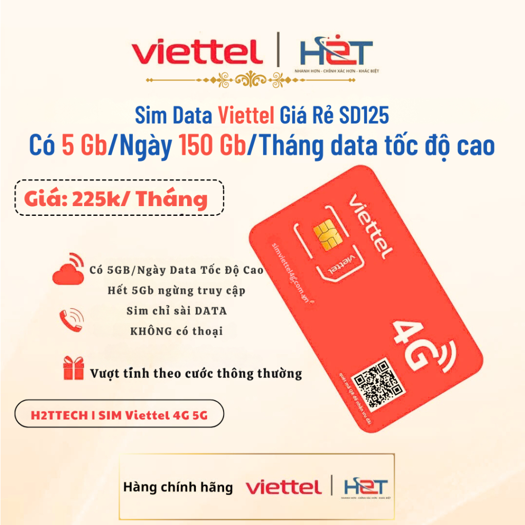 [Viettel 4G] Sim DATA Giá Rẻ Cho Camera, Thiết Bị Phát Wifi, Màn Hình Ôtô 5Gb/Ngày Tốc Độ Cao SD125