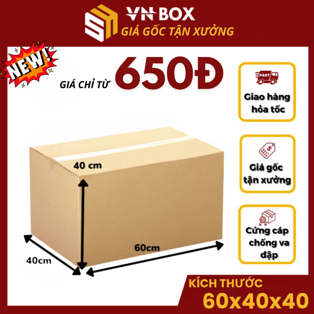 Combo 10 Thùng carton chuyển nhà 60x40x40, hộp carton đóng hàng kích thước lớn giá rẻ